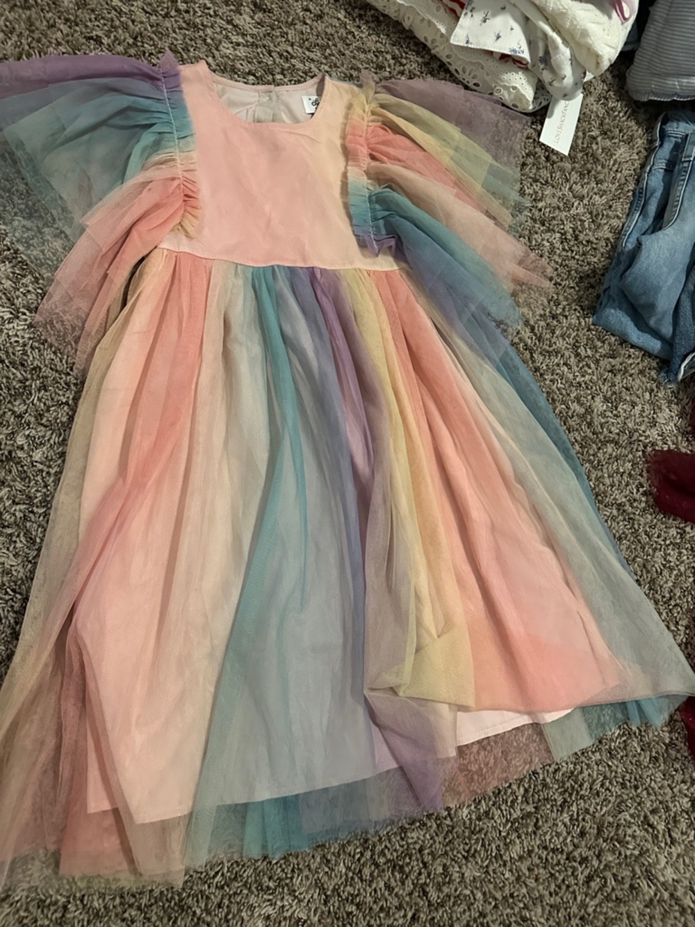 Lola + The Boys Pastel Rainbow Tulle Dress - Pink, Blue, Yellow, Purple